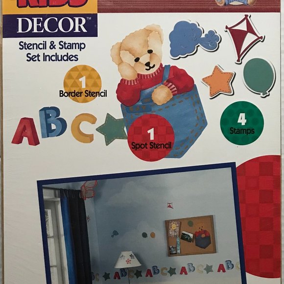 Plaid Kids Decor, 2 Stencils/4 Stamps, Bear, kite, balloon, star - Picture 1 of 6